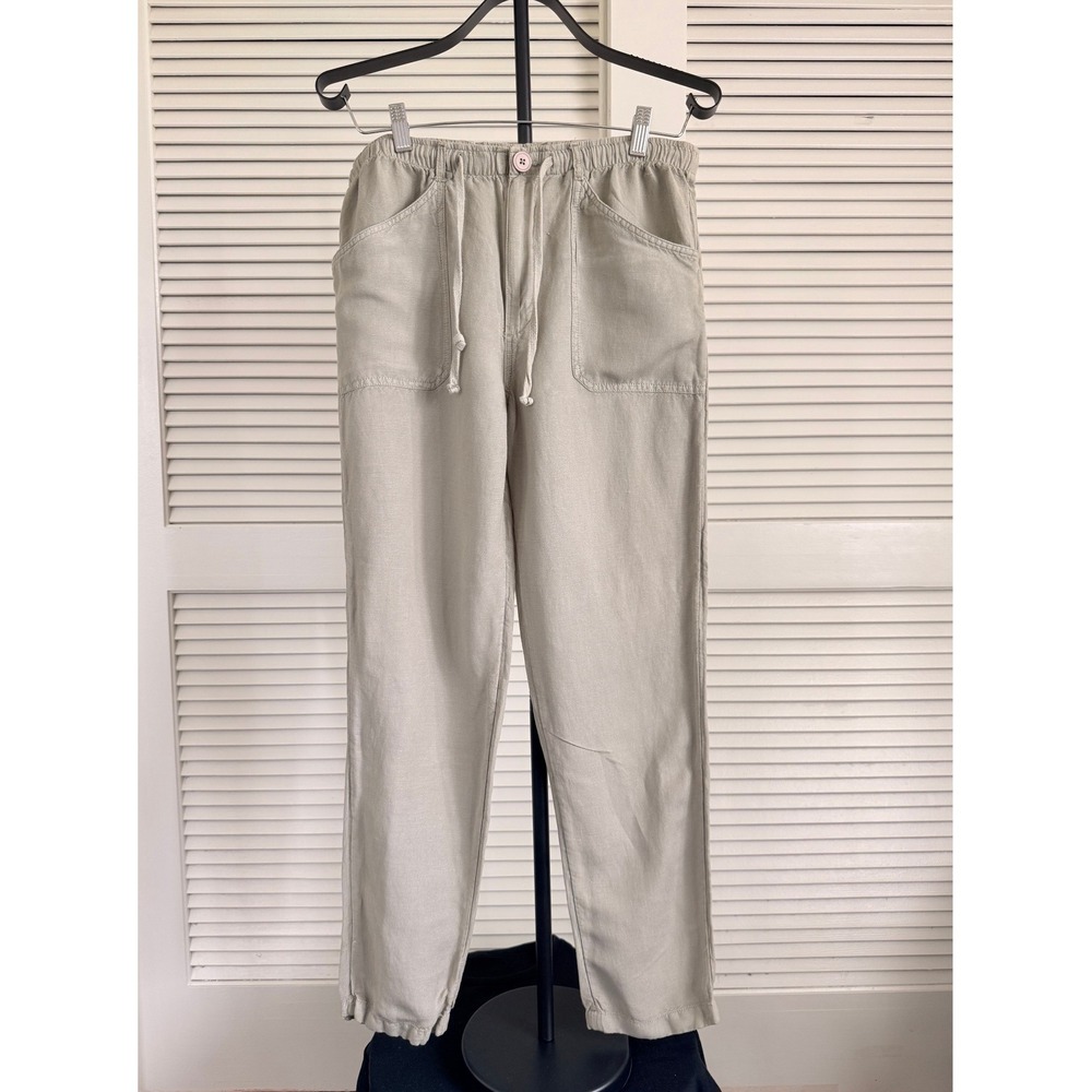 Rip Curl Linen Blend Drawstring Pants Sand Beige Straight Leg Casual Size M